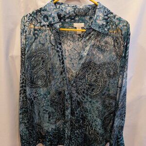 Semi-Sheer Blue Tones Chicos Blouse size 2